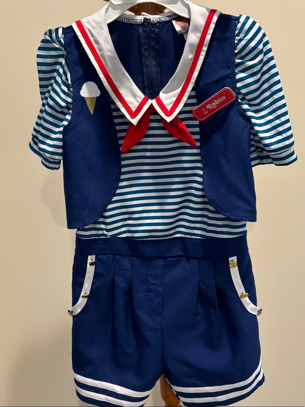Amscan Stranger Things Navy and Pink Costume Tag Ronin Scoops Ahoy tween costume